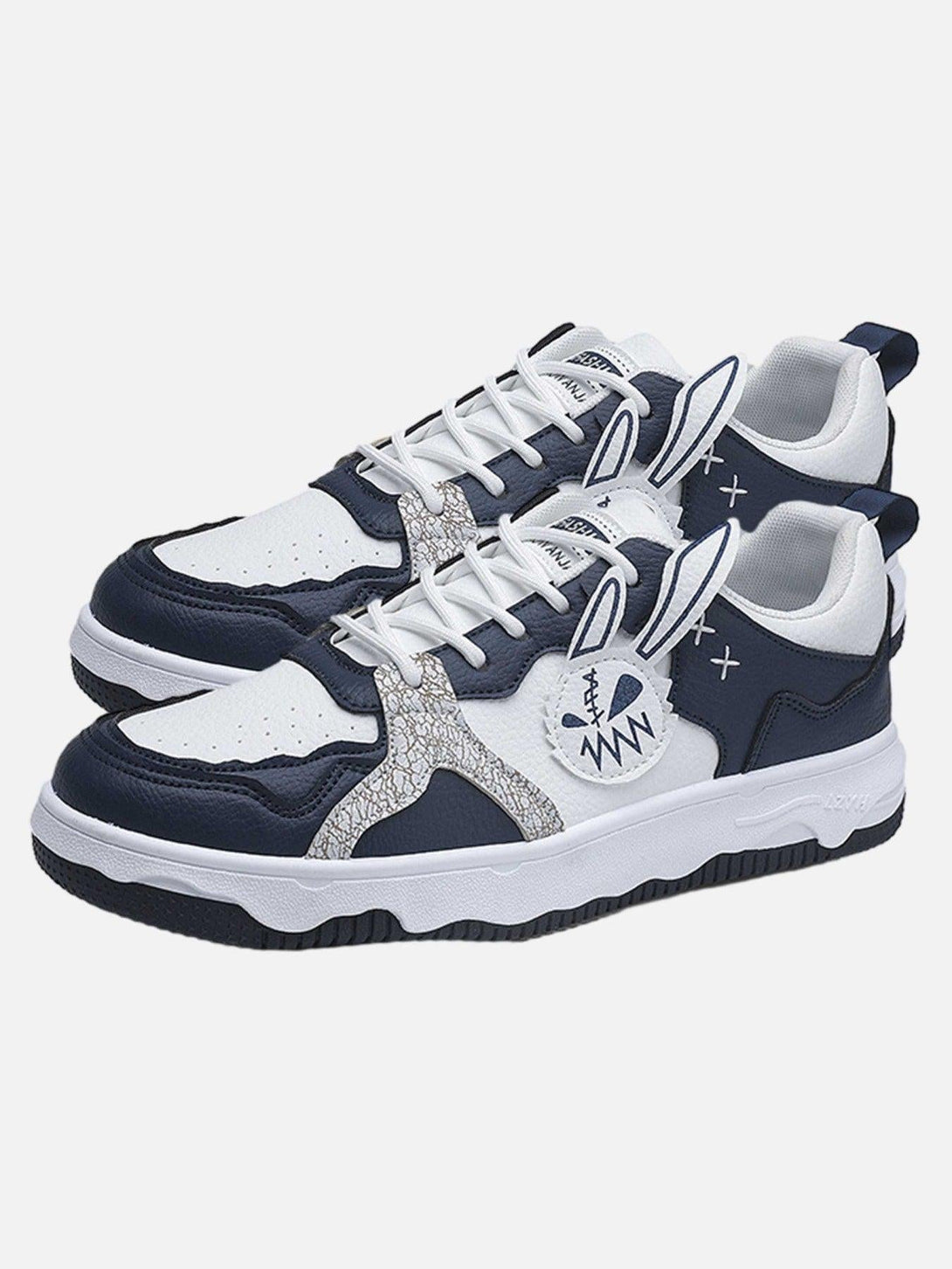 Front view of blue board shoes by TALISHKO, featuring unique graphic accents and breathable design.