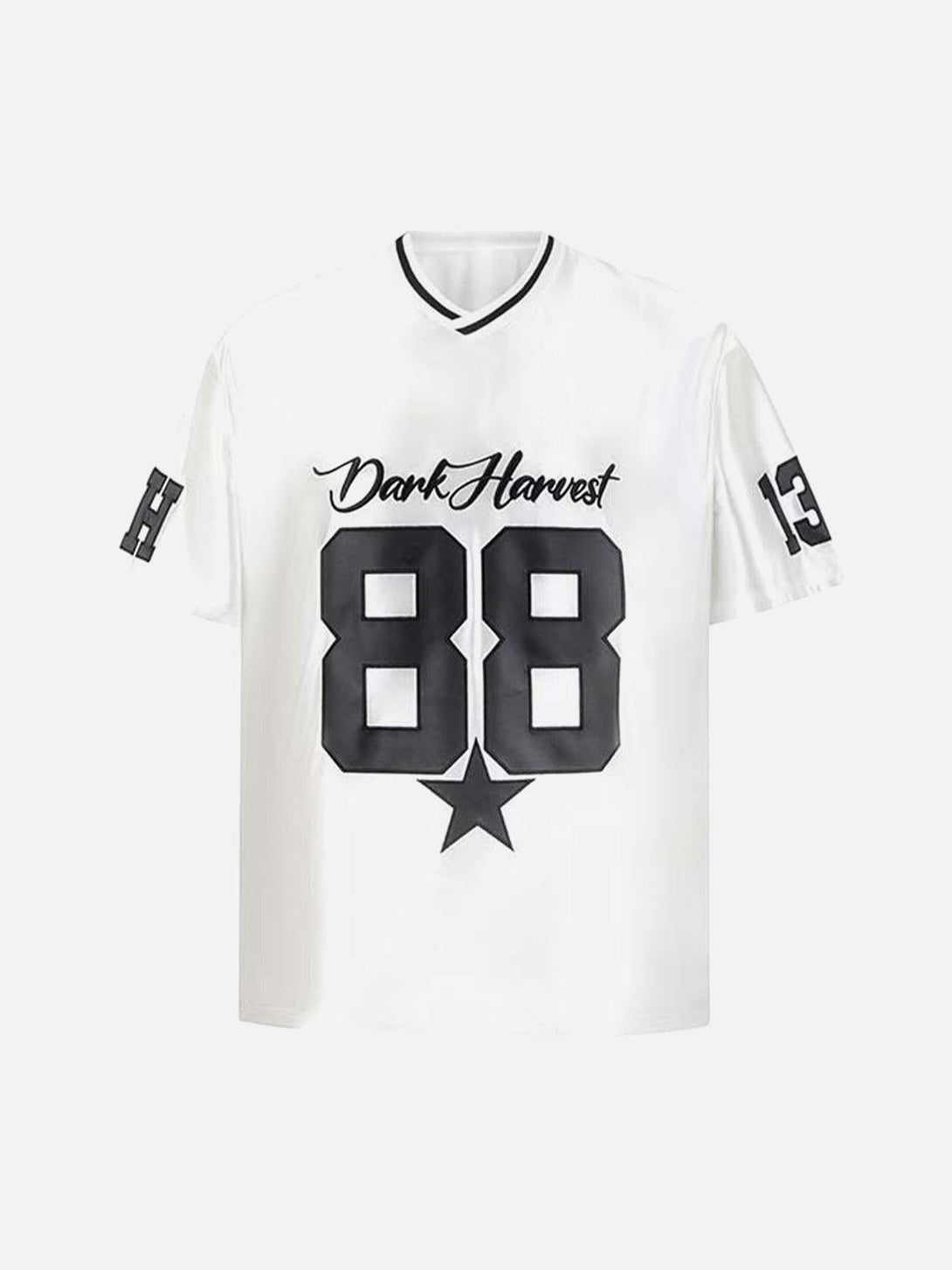 Front view of a white sports jersey T-shirt featuring "88" print and bold text by TALISHKO.