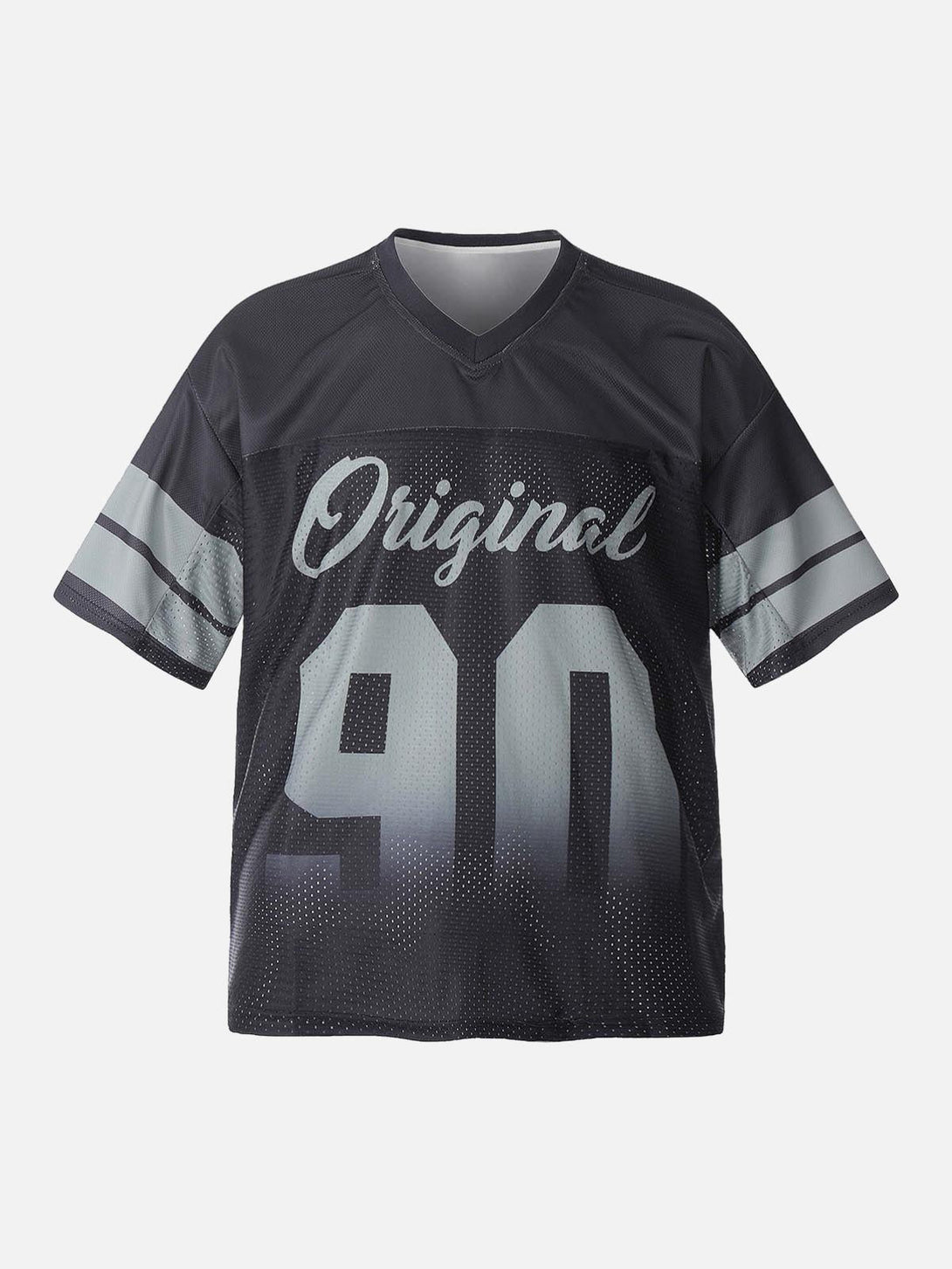 Front view of a black sports jersey T-shirt with "Original 90" print by TALISHKO.