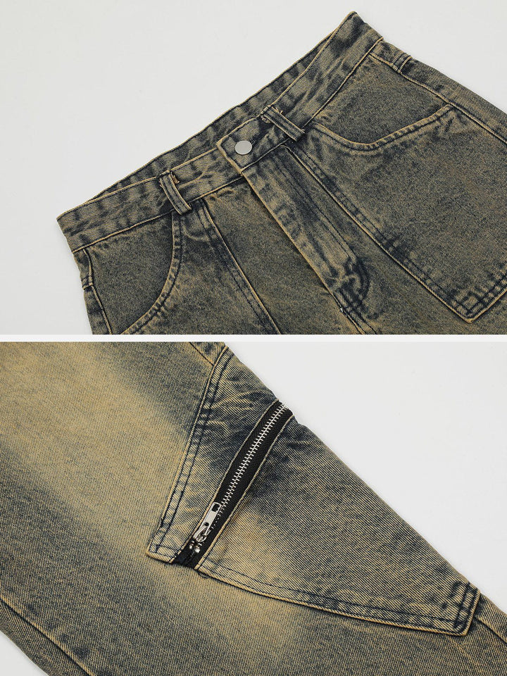 TALISHKO - Oblique Pocket Washed Jeans, streetwear fashion, talishko.com