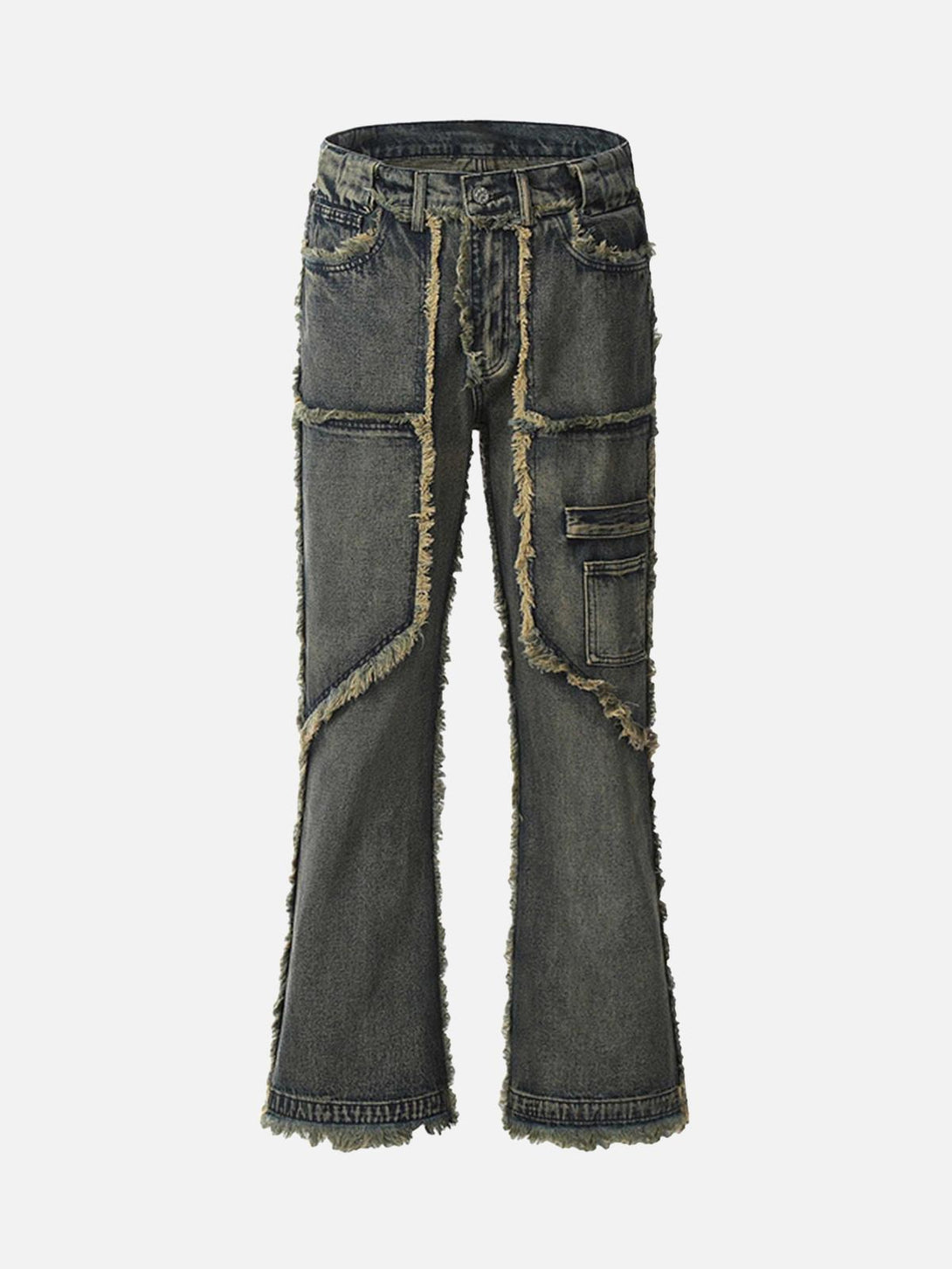 Black frayed straight-leg jeans by TALISHKO, featuring a unique raw hem and micro flare design.