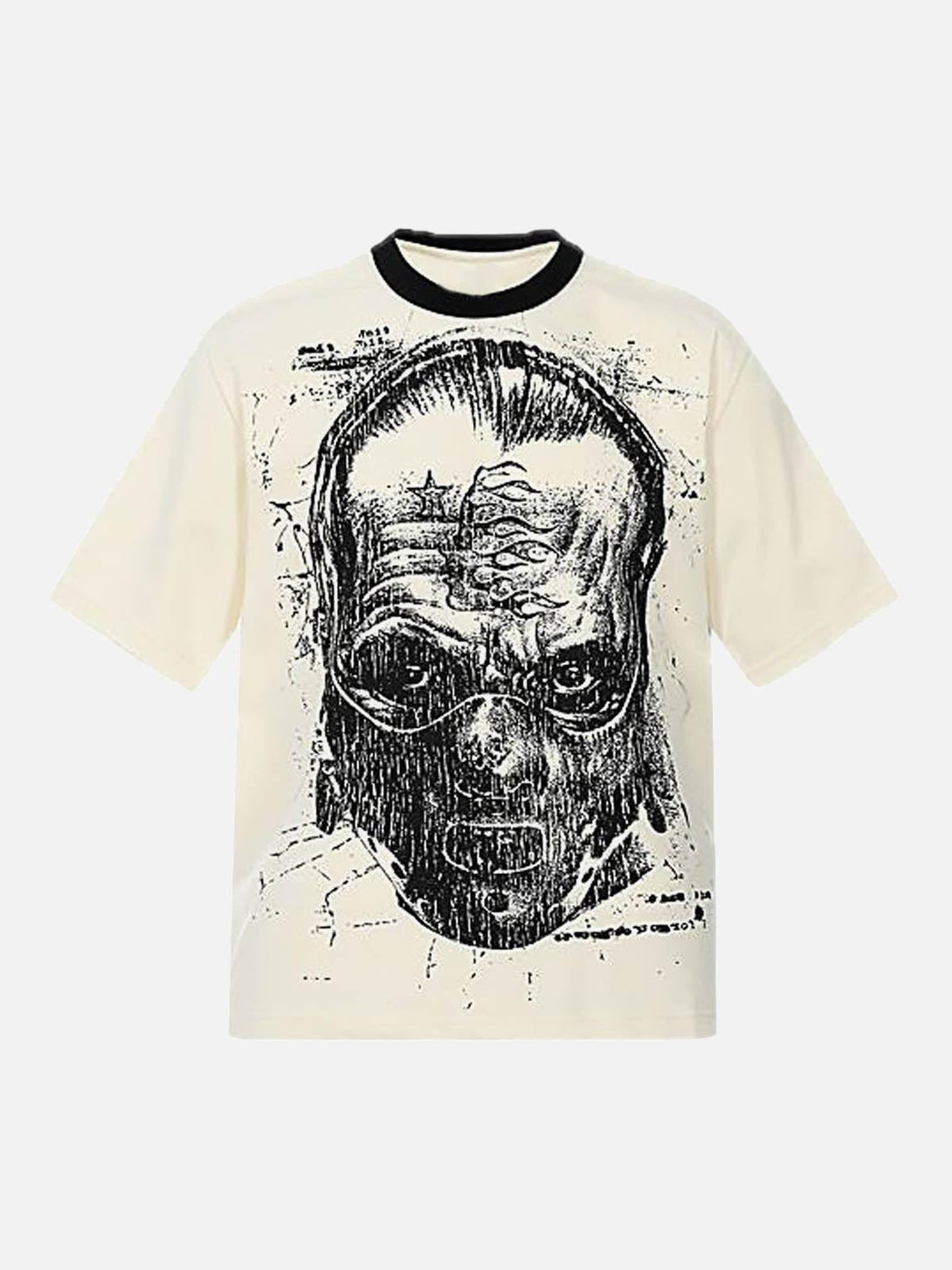 Front view of apricot graphic T-shirt by TALISHKO, featuring a bold, artistic face design.