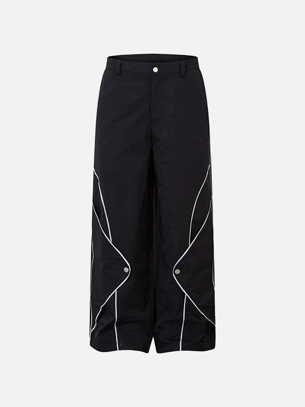 TALISHKO black sweatpants with white outline details, front view for urban style.