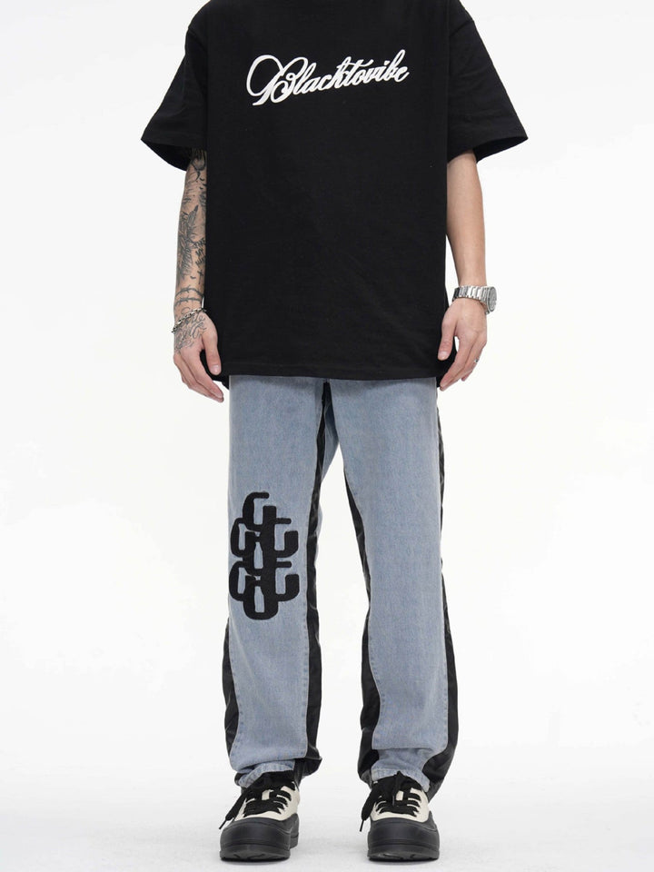 TALISHKO - Patch Letter Jeans, streetwear fashion, talishko.com