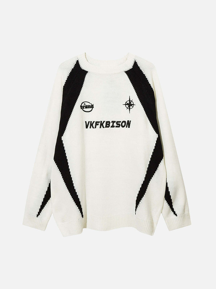 TALISHKO - Patchwork Colorblock Embroidered Sweater - streetwear fashion - talishko.com