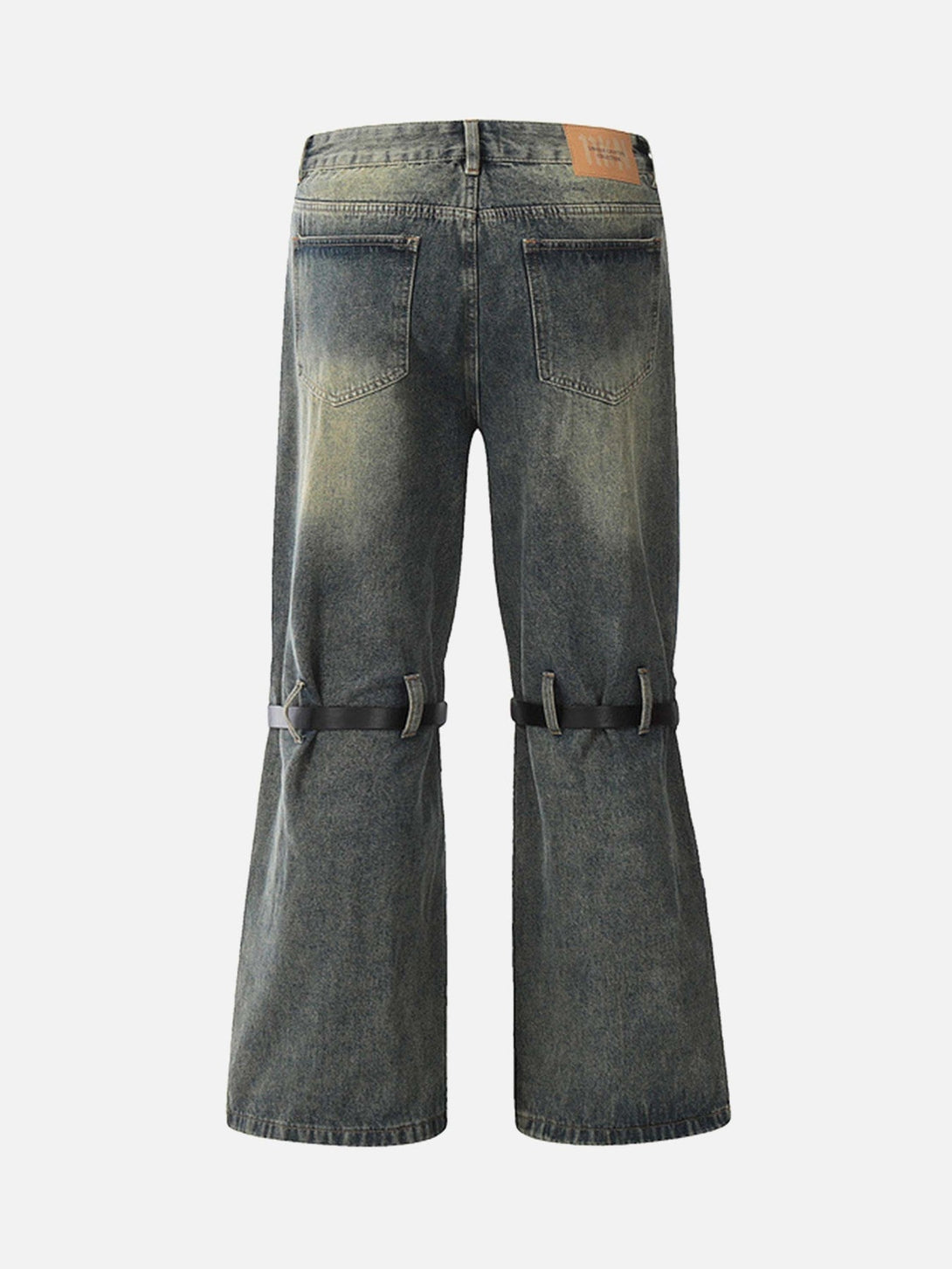 TALISHKO - Patchwork Tie Design Micro Flare Jeans, streetwear fashion, talishko.com