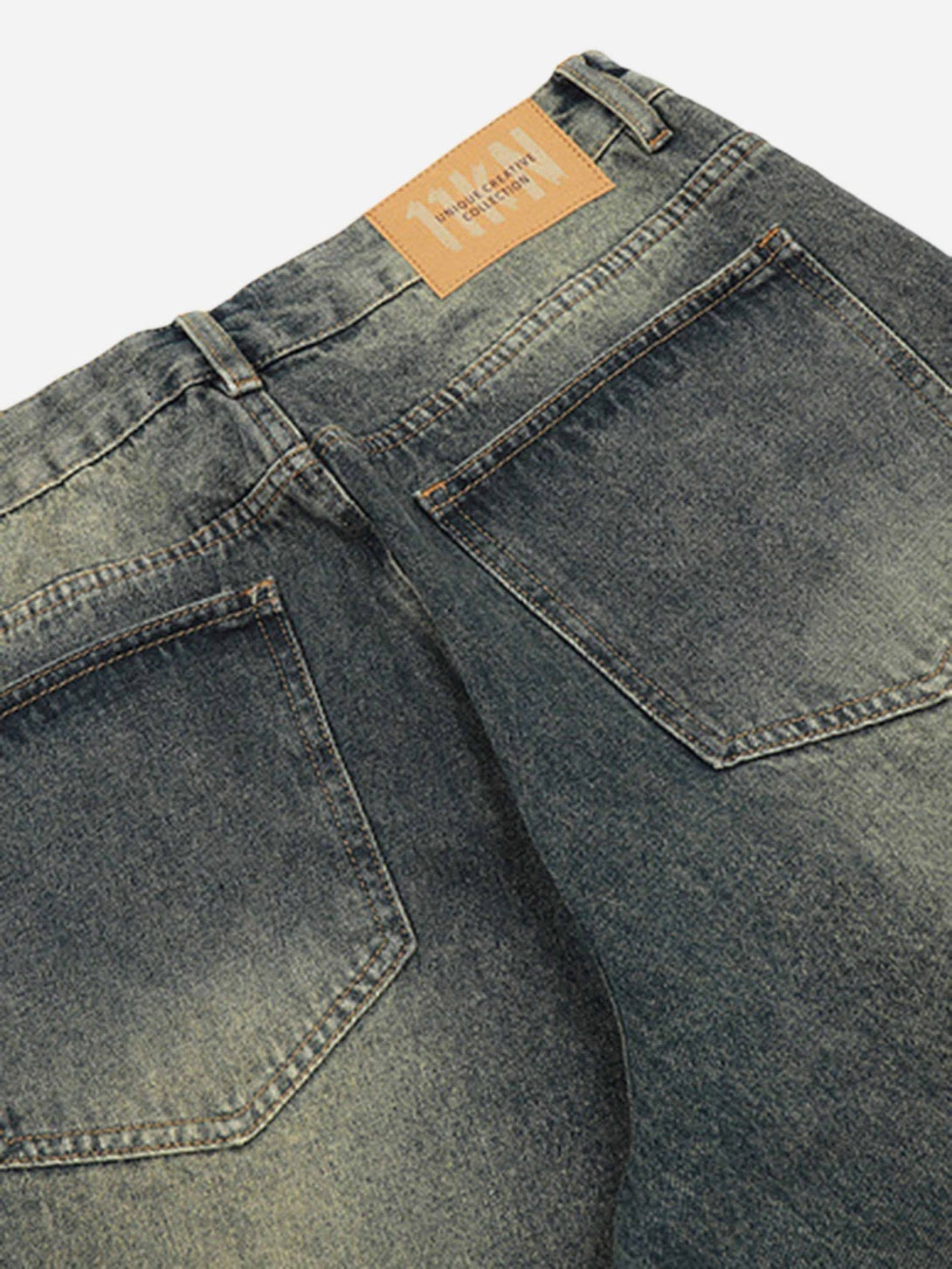 TALISHKO - Patchwork Tie Design Micro Flare Jeans, streetwear fashion, talishko.com