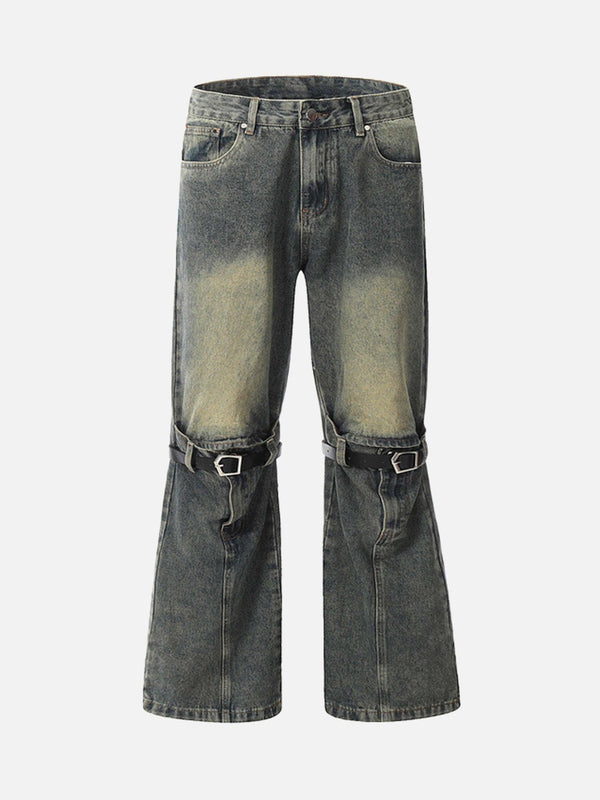 TALISHKO - Patchwork Tie Design Micro Flare Jeans, streetwear fashion, talishko.com