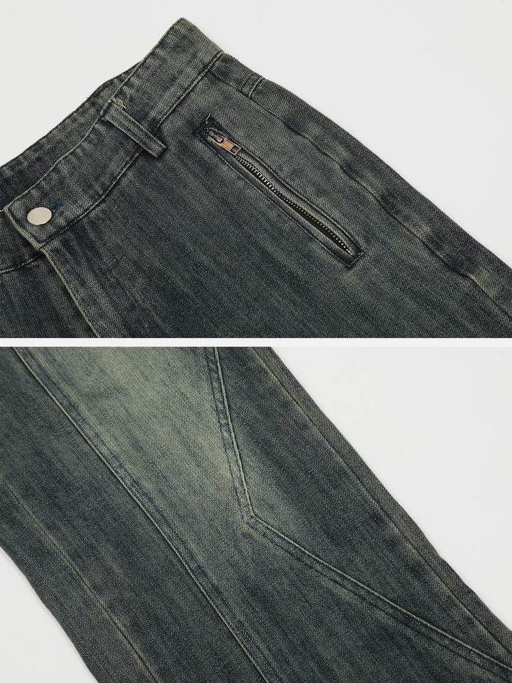 TALISHKO - Patchwork Zip Up Pocket Jeans, streetwear fashion, talishko.com