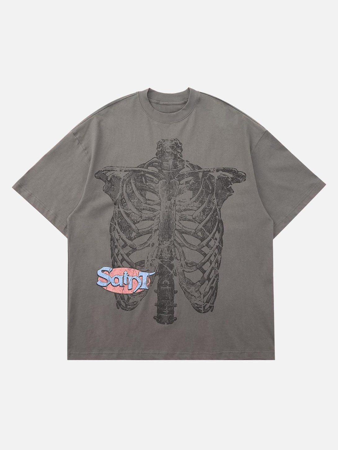 Gray T-shirt by TALISHKO featuring a bold ribcage design on the front, perfect for edgy style.
