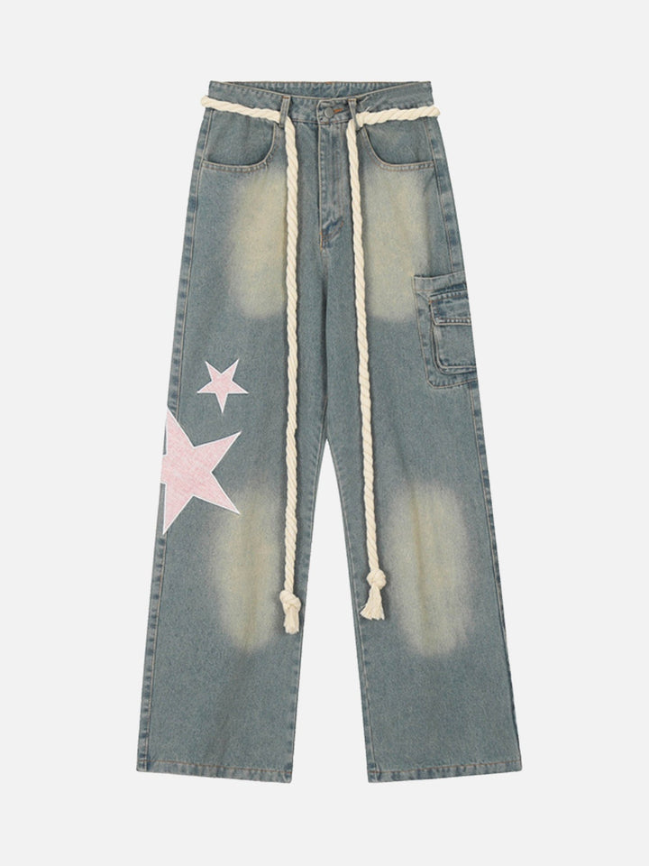 TALISHKO - Pentagram Embroidered Loose Straight Leg Pants, streetwear fashion, talishko.com