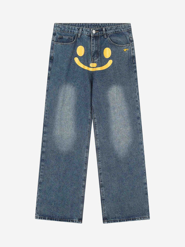 TALISHKO - Personality Smiley Face Printed Jeans, streetwear fashion, talishko.com