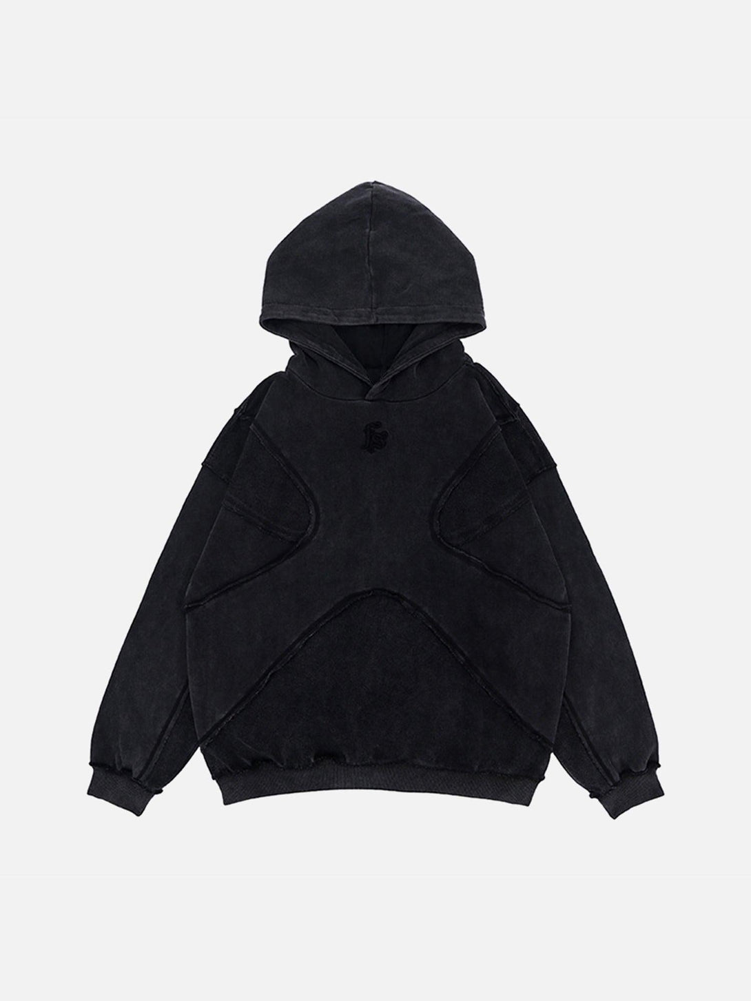 Front view of black personalized hoodie with unique design by TALISHKO, perfect for urban style.