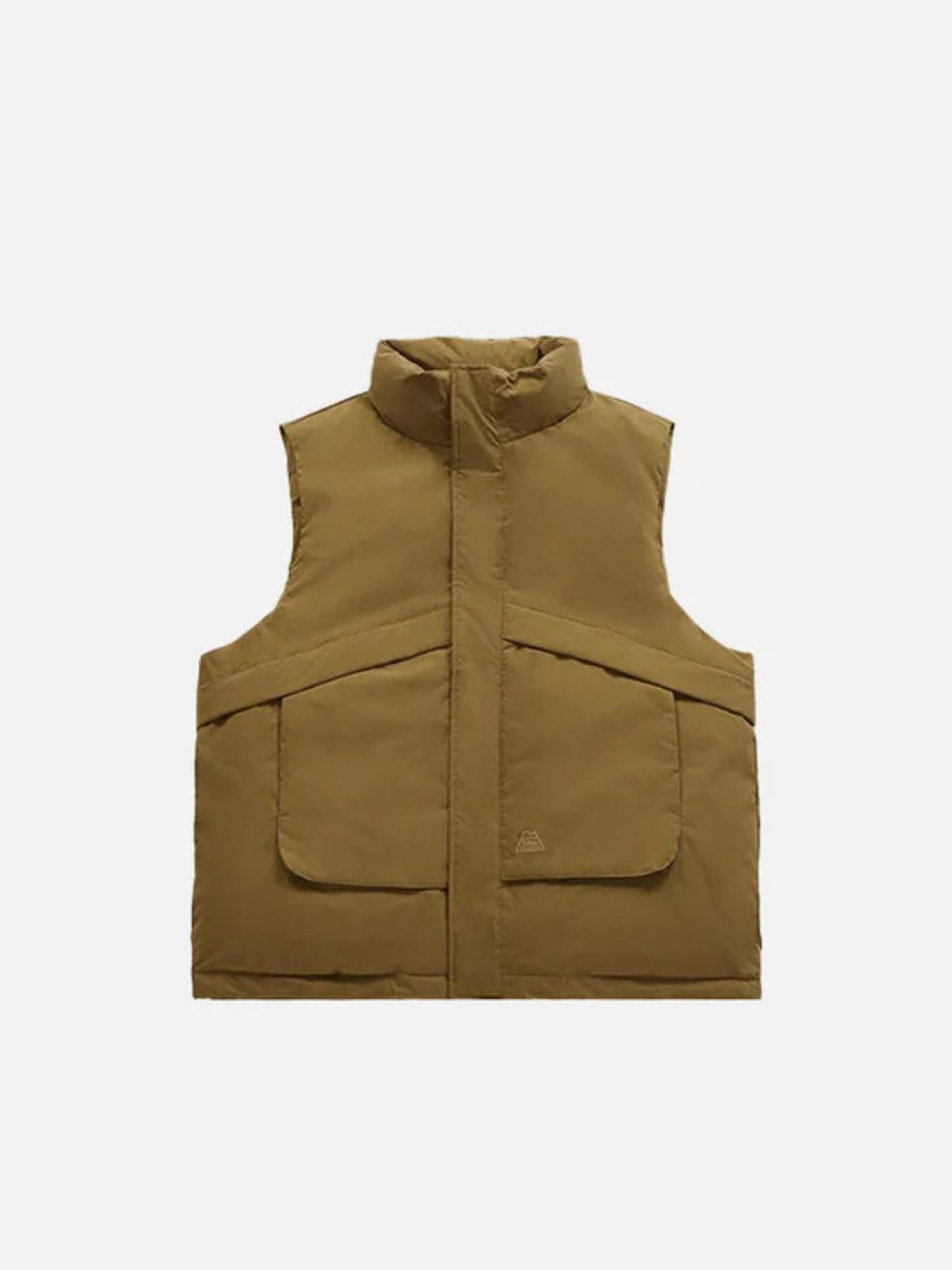 Brown windproof vest by TALISHKO, front view, featuring large practical pockets.