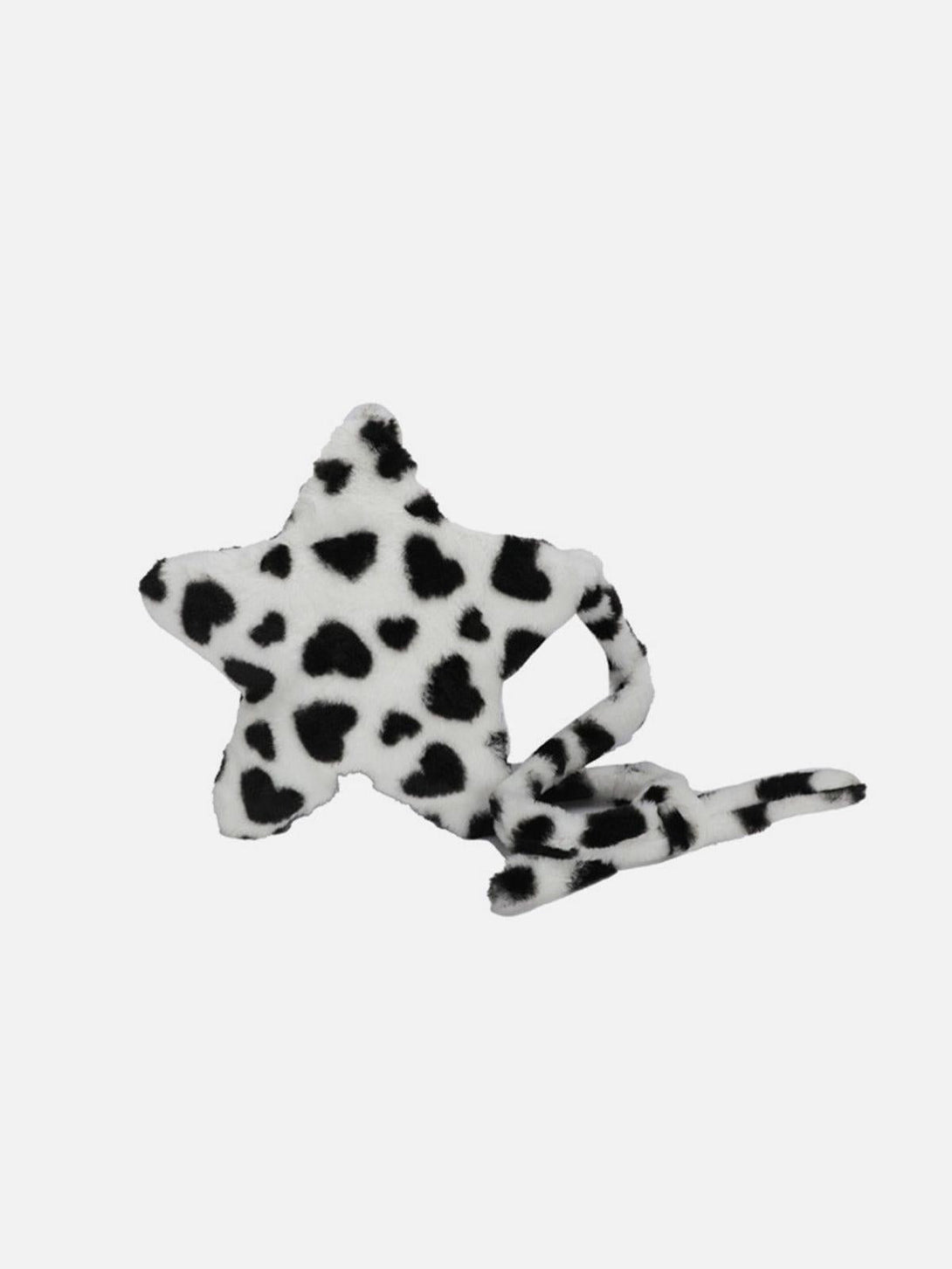 TALISHKO plush star bag in black and white pattern, front view with soft fabric texture.