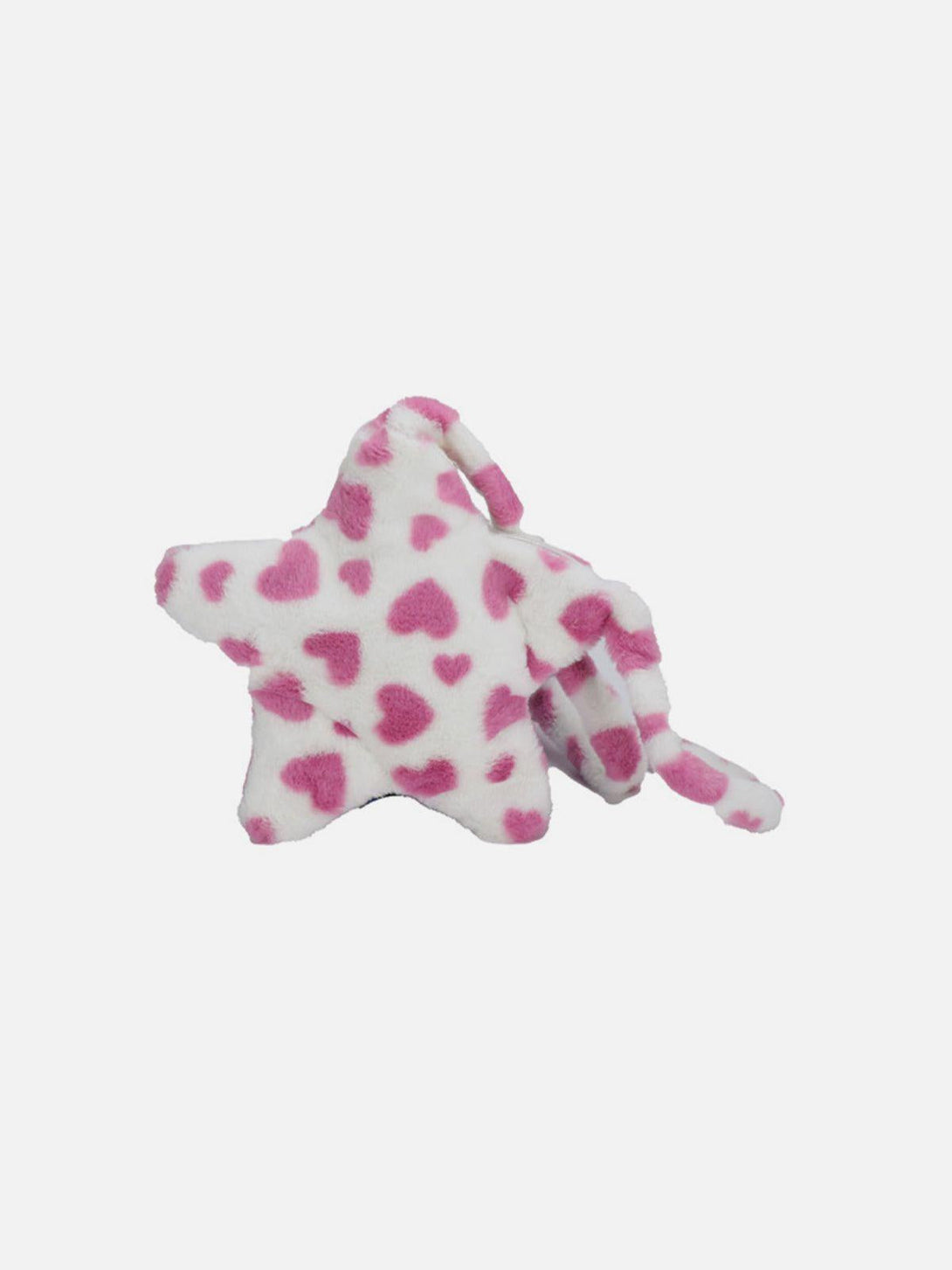 TALISHKO plush star bag with pink heart pattern, front view showcasing its soft, cozy texture.