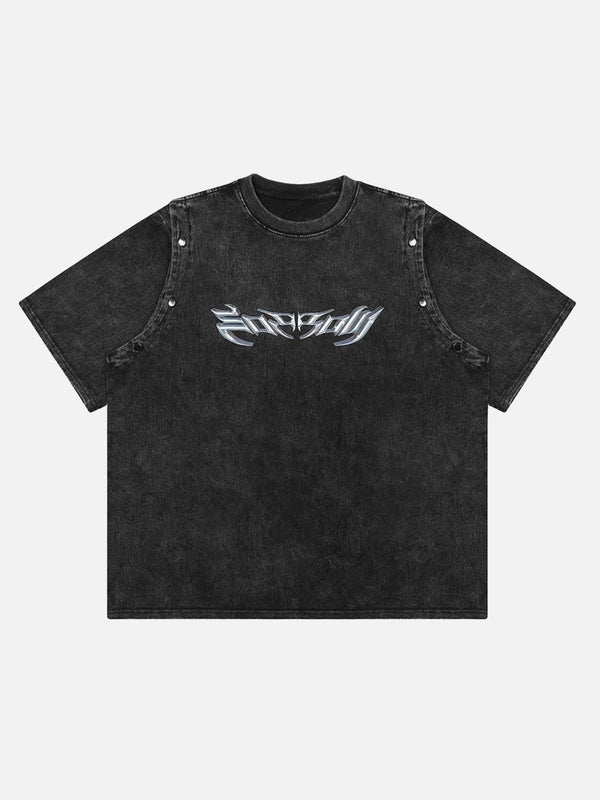 Front view of a black punk style T-shirt by TALISHKO, featuring a bold graphic design.