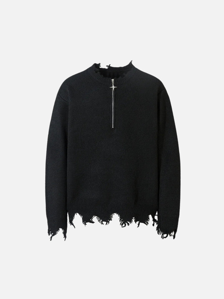 TALISHKO - Raw Edge Half-Zip Knitted Sweater - streetwear fashion - talishko.com