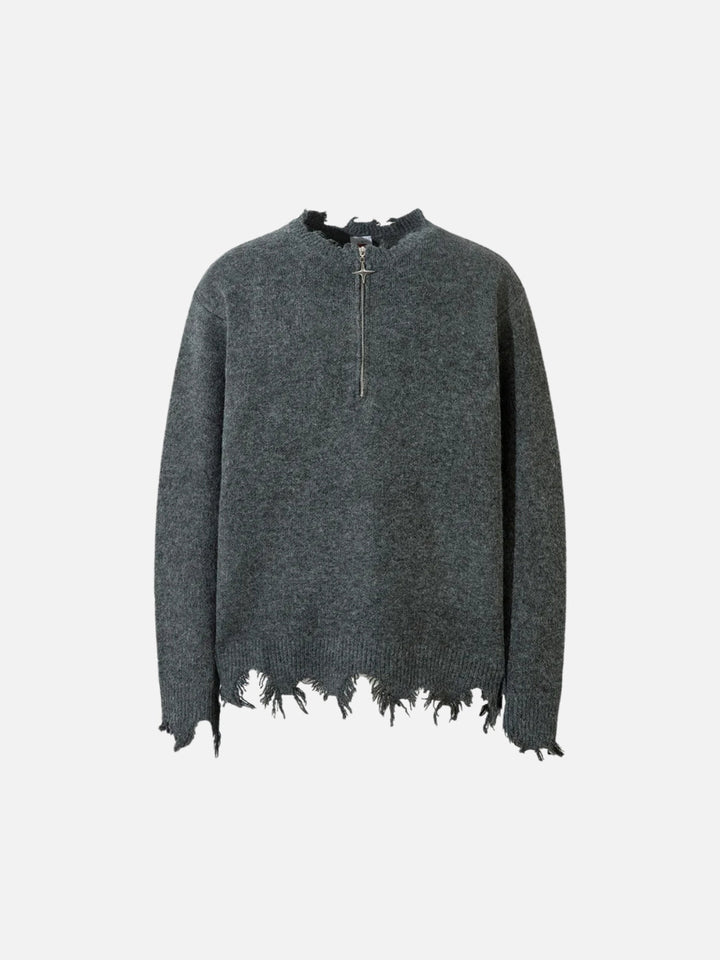 TALISHKO - Raw Edge Half-Zip Knitted Sweater - streetwear fashion - talishko.com