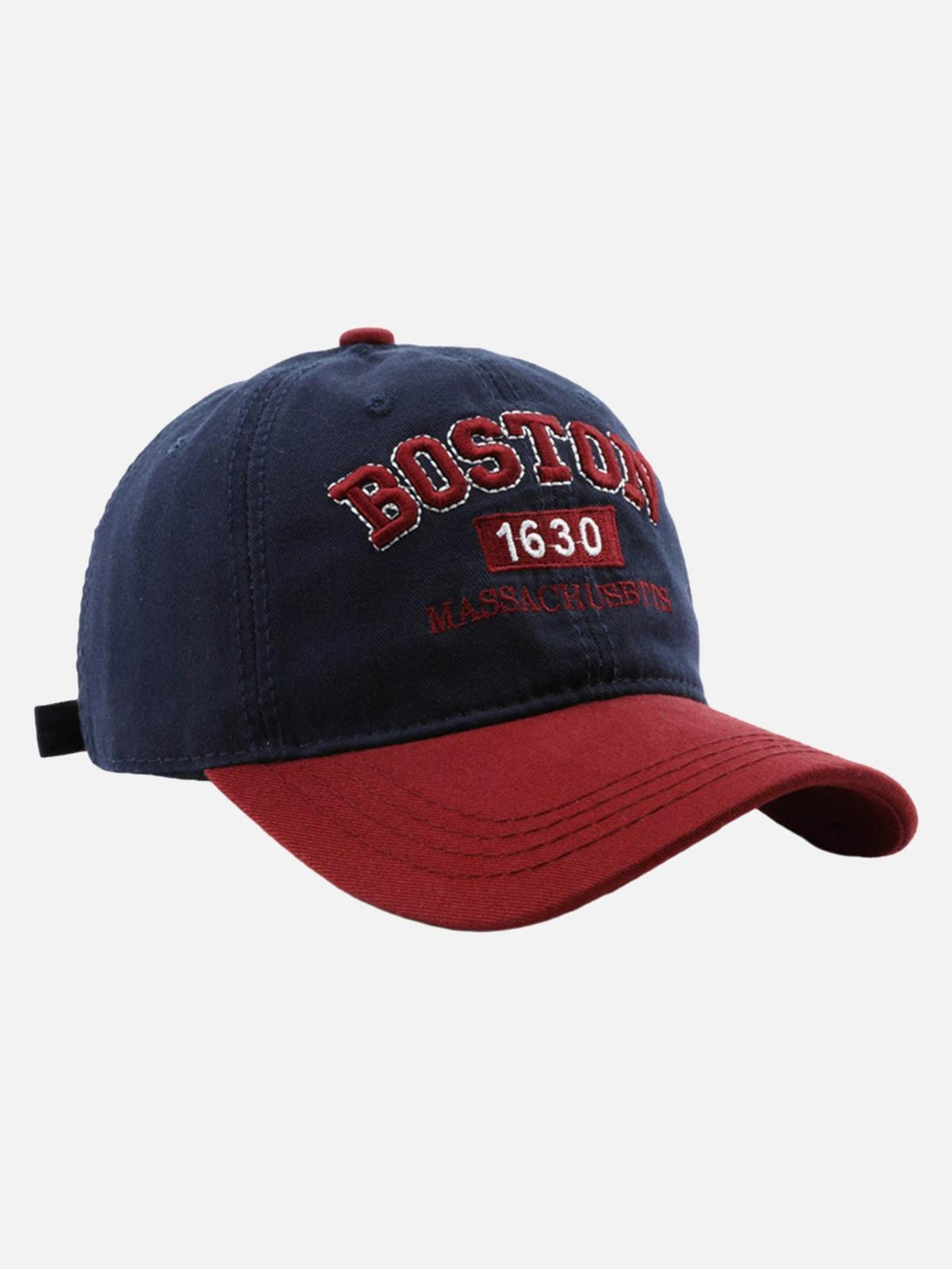 TALISHKO embroidered cap in navy and dark red with Boston lettering, ideal for a retro look.