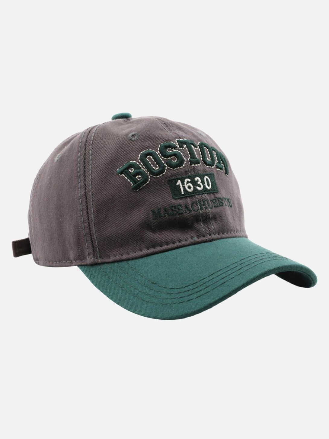 Front view of a TALISHKO cap featuring Boston embroidery, blending dark turquoise and gray hues.