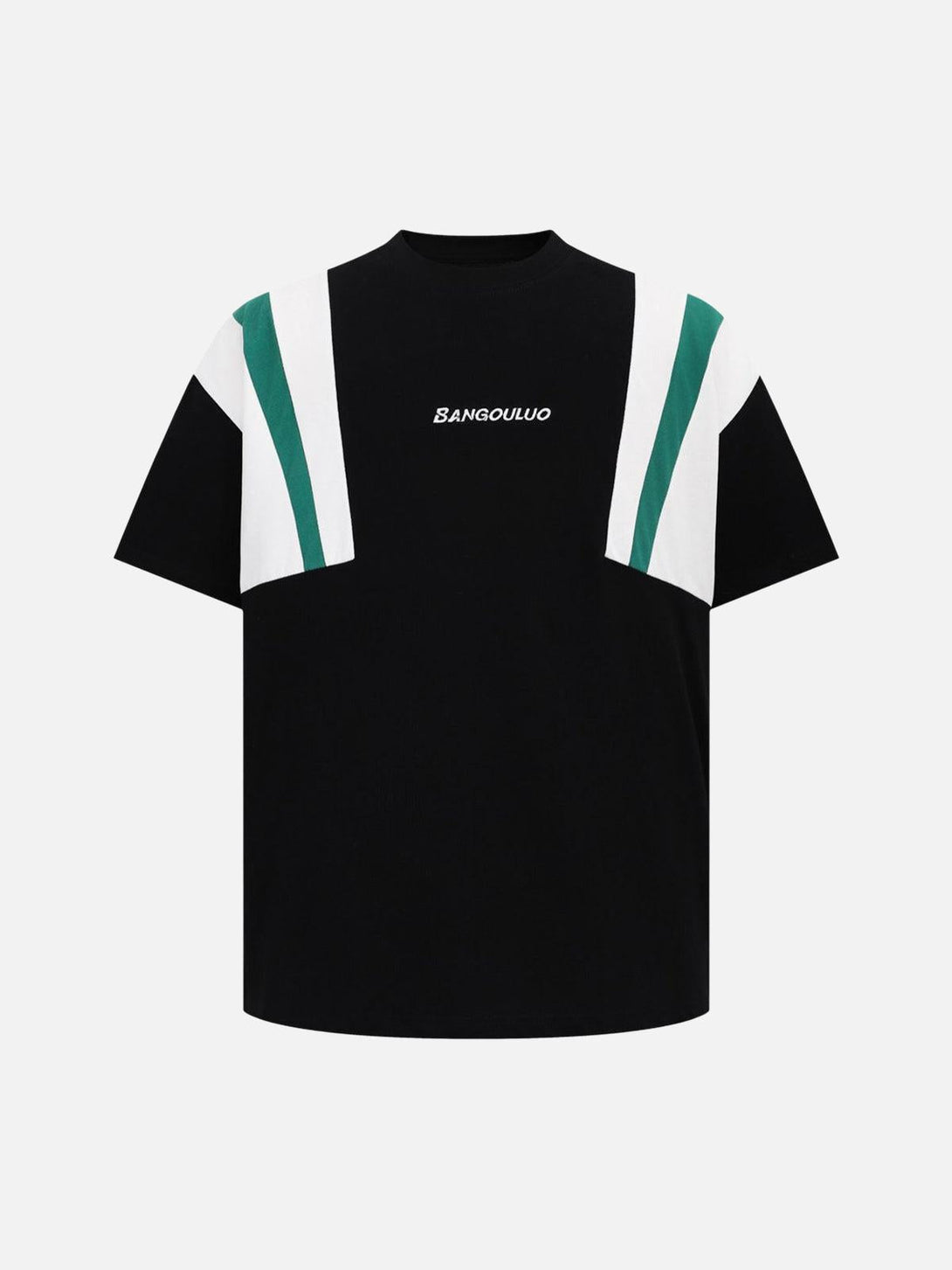 Front view of a black TALISHKO T-shirt with retro contrast stitching and embroidered lettering.