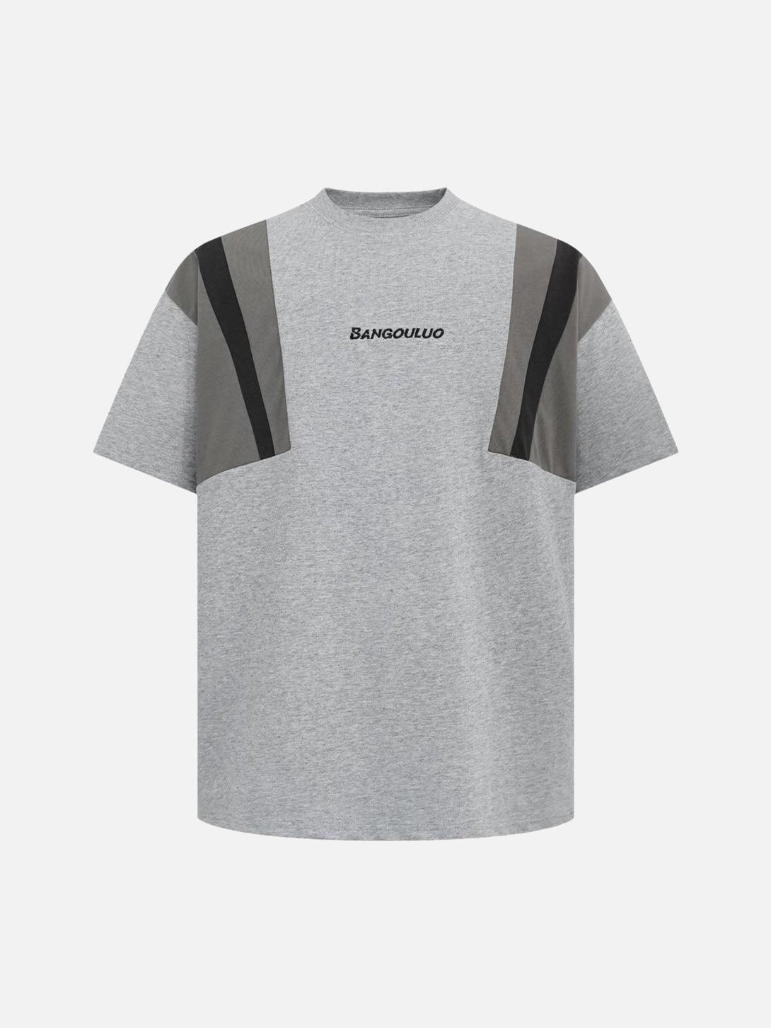 Front view of a gray TALISHKO T-shirt with retro contrast stitching and embroidered lettering.