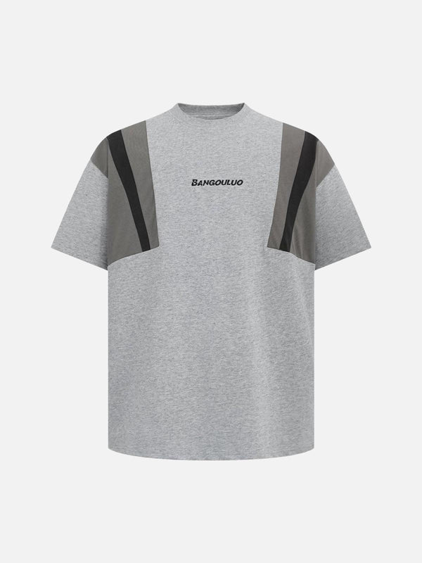 Front view of a gray TALISHKO T-shirt with retro contrast stitching and embroidered lettering.