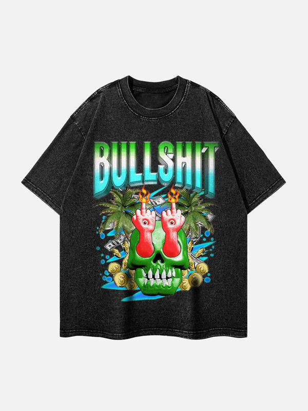 Front view of a black retro T-shirt by TALISHKO featuring bold graphics and a creative design.