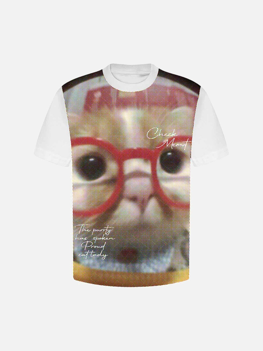 Front view of a TALISHKO T-shirt featuring a retro cute cat print in apricot, perfect for summer vibes.
