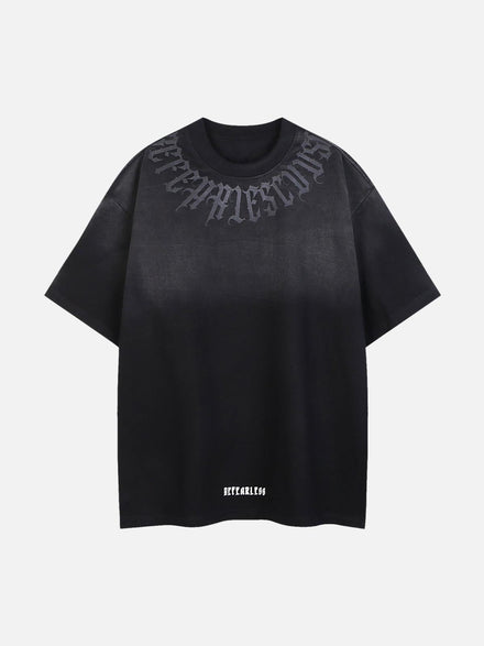 TALISHKO Retro Gradient Letter Printed Washed Oversize T-Shirt