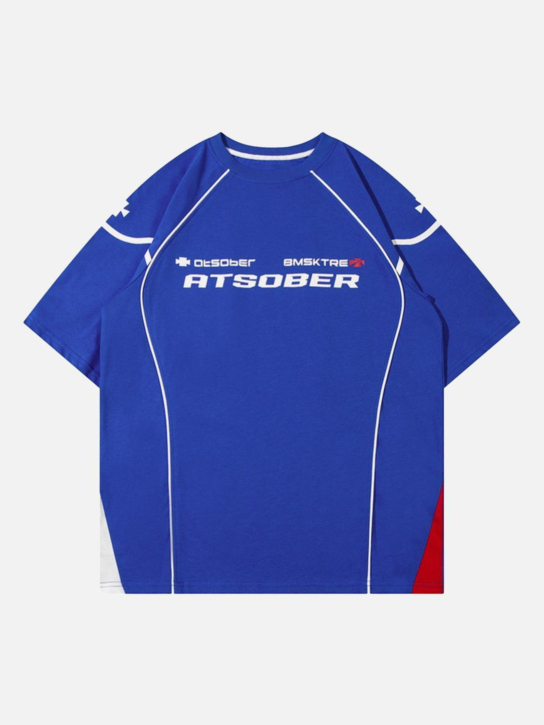 Front view of a blue basketball T-shirt by TALISHKO, featuring retro hip-hop design elements.