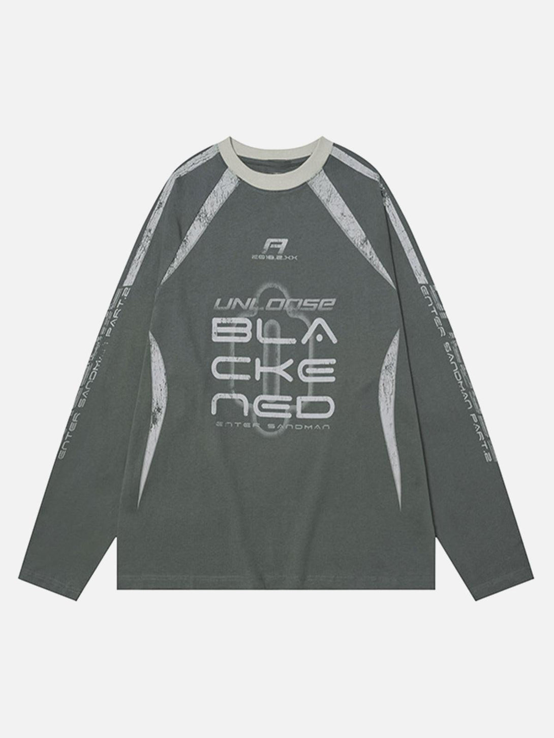 Front view of khaki oversized long sleeves T-shirt by TALISHKO, featuring a retro jersey design.