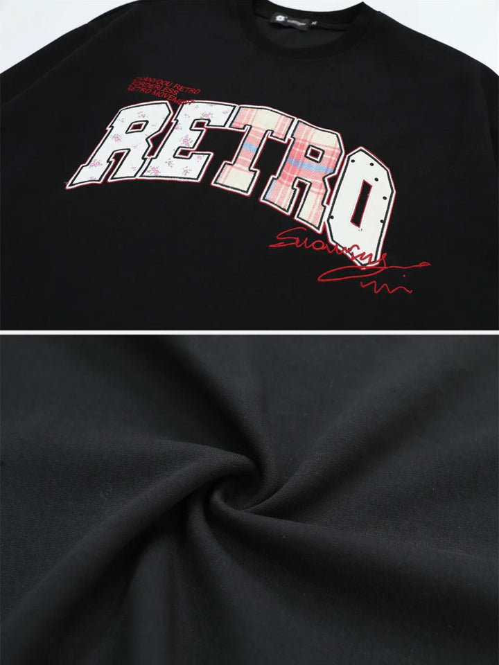 TALISHKO - Retro Letter Embroidery Sweatshirt - streetwear fashion - talishko.com