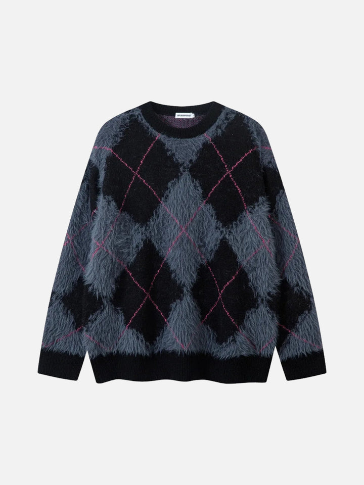 TALISHKO - Rhombus Plaid Embroidery Sweater - streetwear fashion - talishko.com