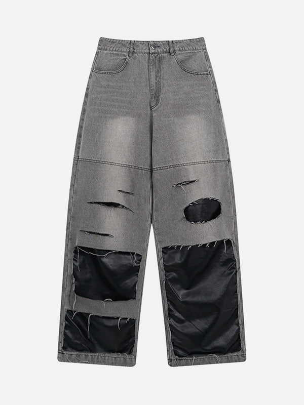 TALISHKO - Ripped Patchwork Washed Straight-leg Jeans, streetwear fashion, talishko.com