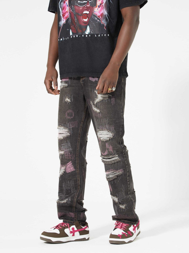 TALISHKO - Ripped Pink String Jeans, streetwear fashion, talishko.com