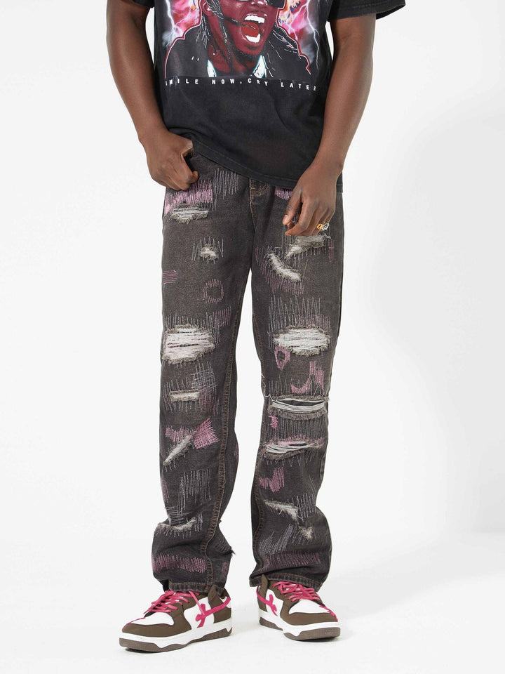 TALISHKO - Ripped Pink String Jeans, streetwear fashion, talishko.com