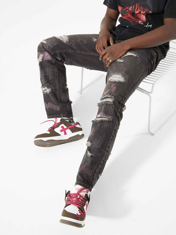 TALISHKO - Ripped Pink String Jeans, streetwear fashion, talishko.com