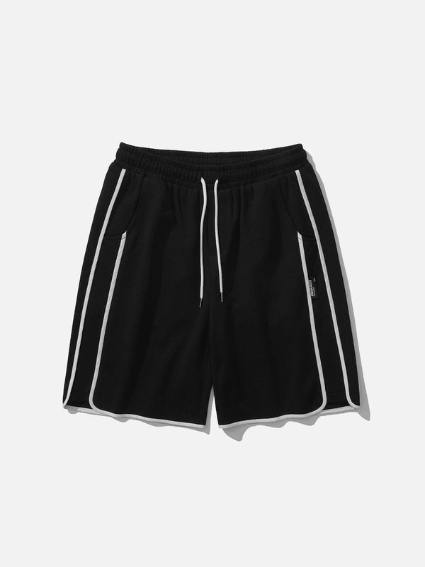 Black side stripe shorts by TALISHKO, front view showcasing sleek design and style.