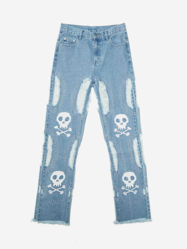 TALISHKO - Skull Embroidered Jeans, streetwear fashion, talishko.com