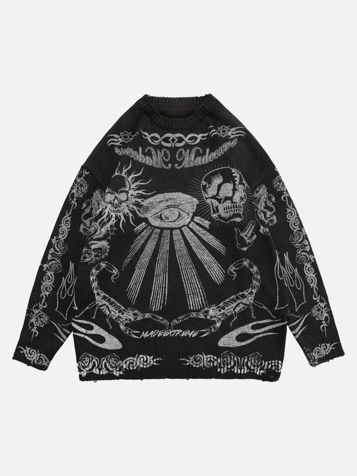 TALISHKO - Skull Print Distressed Sweater - streetwear fashion - talishko.com