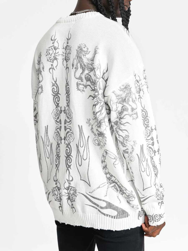 TALISHKO - Skull Print Distressed Sweater - streetwear fashion - talishko.com