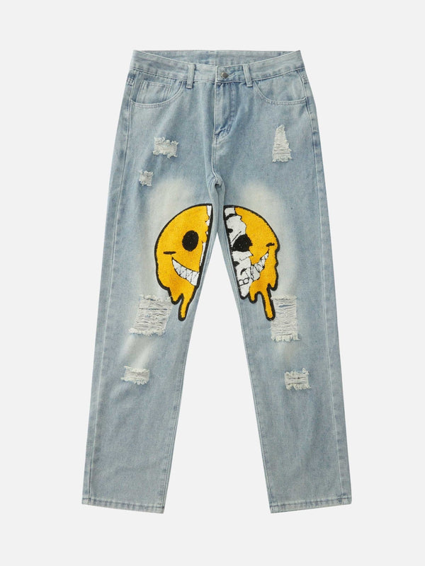 TALISHKO - Smiley Face Embroidered Jeans, streetwear fashion, talishko.com