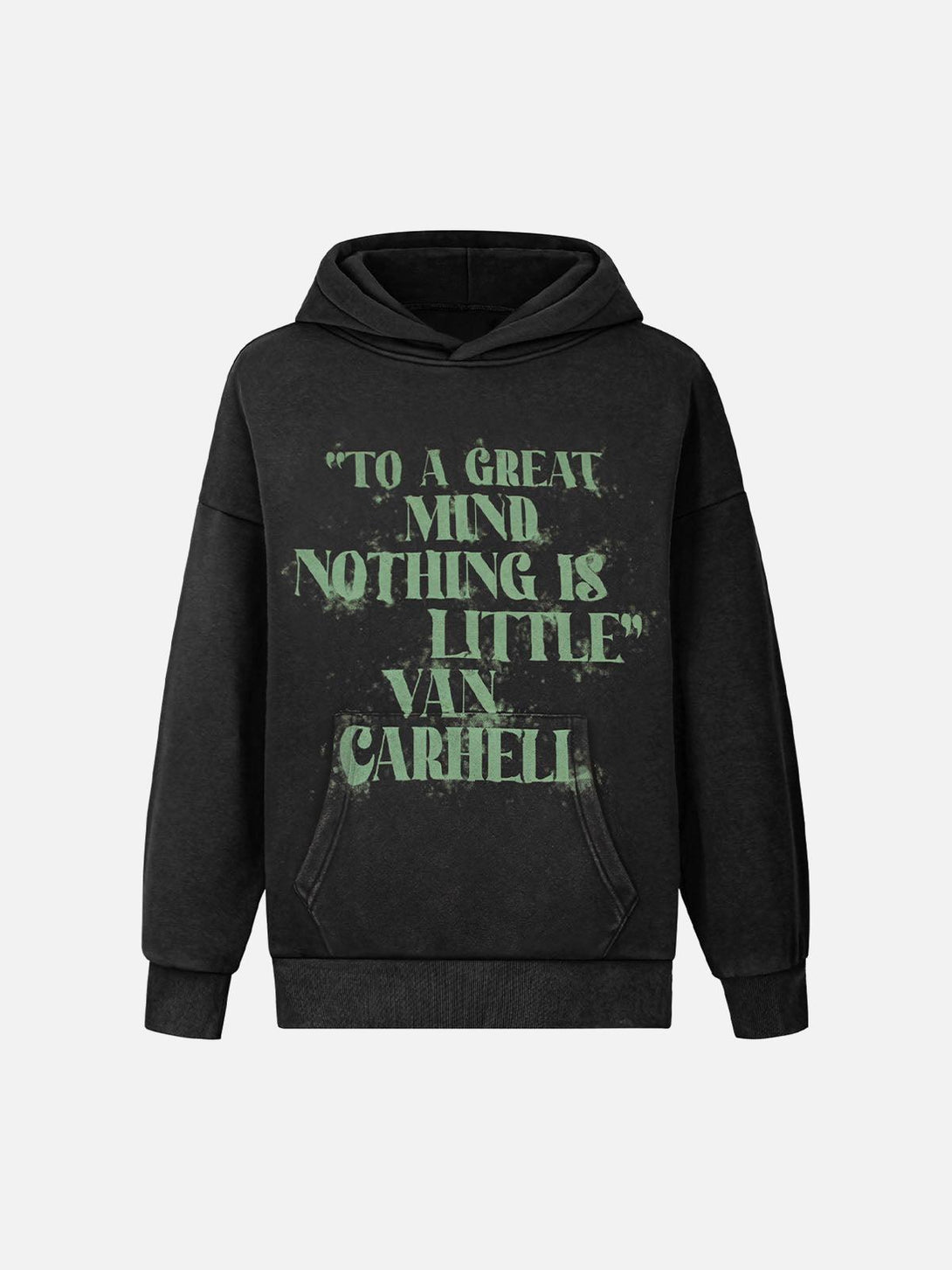Front view of black hoodie with bold letter print by TALISHKO, ideal for urban style enthusiasts.