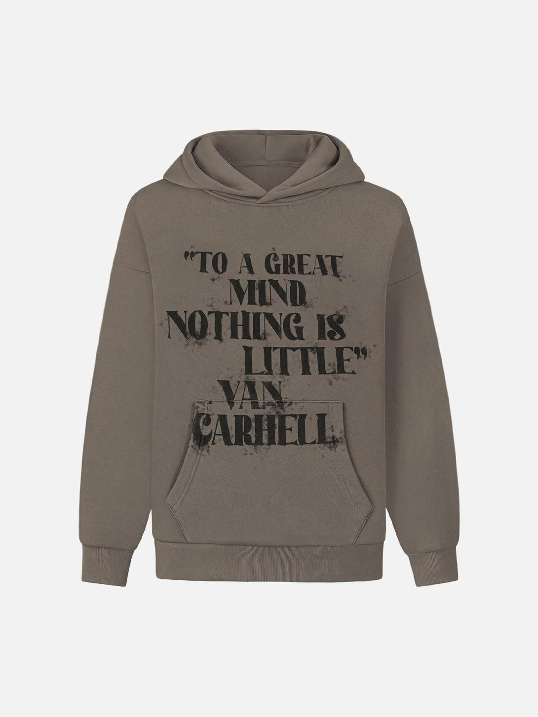 Brown hoodie with bold letter print, front view by TALISHKO, perfect for urban fashion lovers.