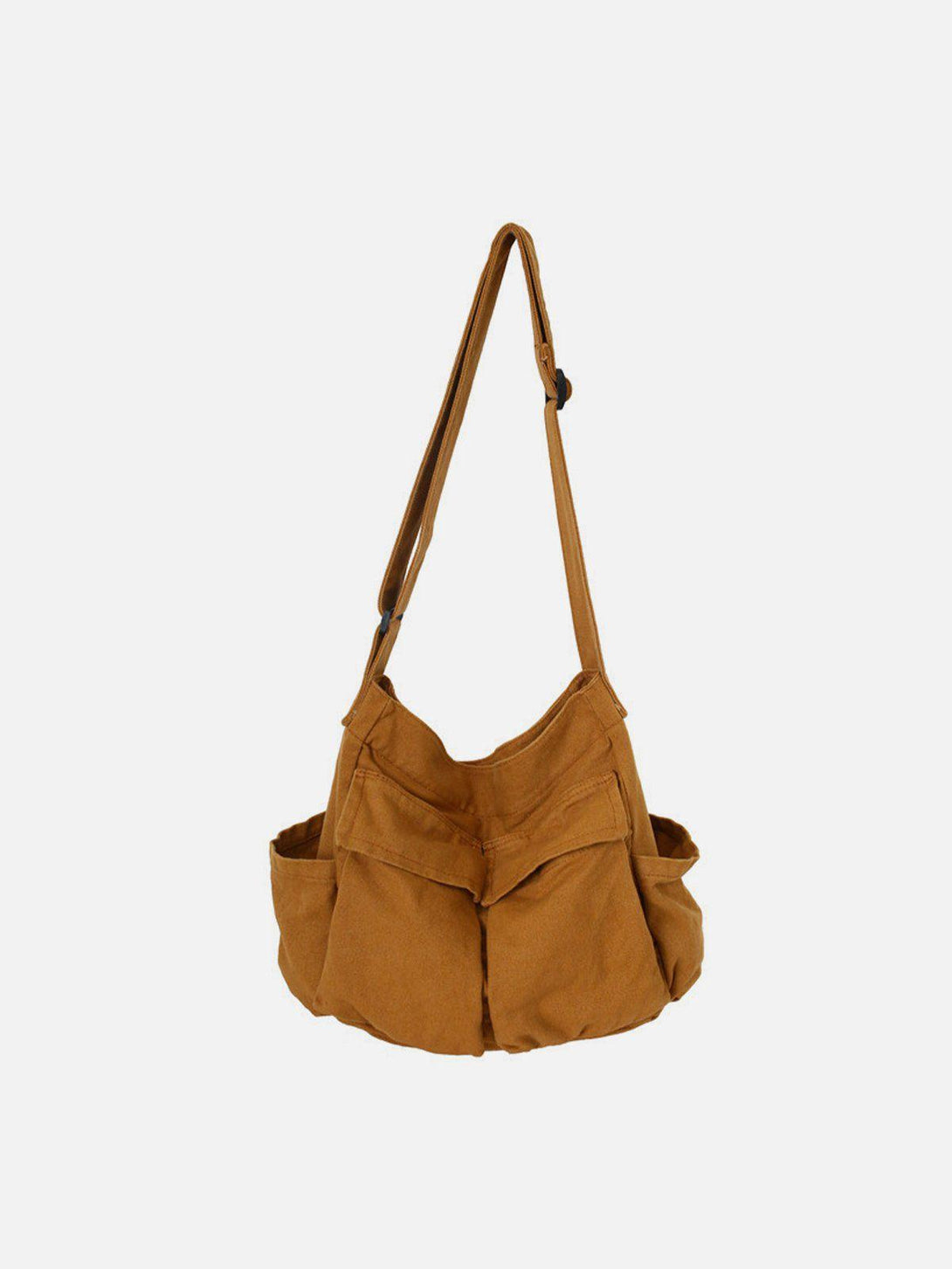 Brown shoulder bag with large pockets by TALISHKO, ideal for a casual, urban look.