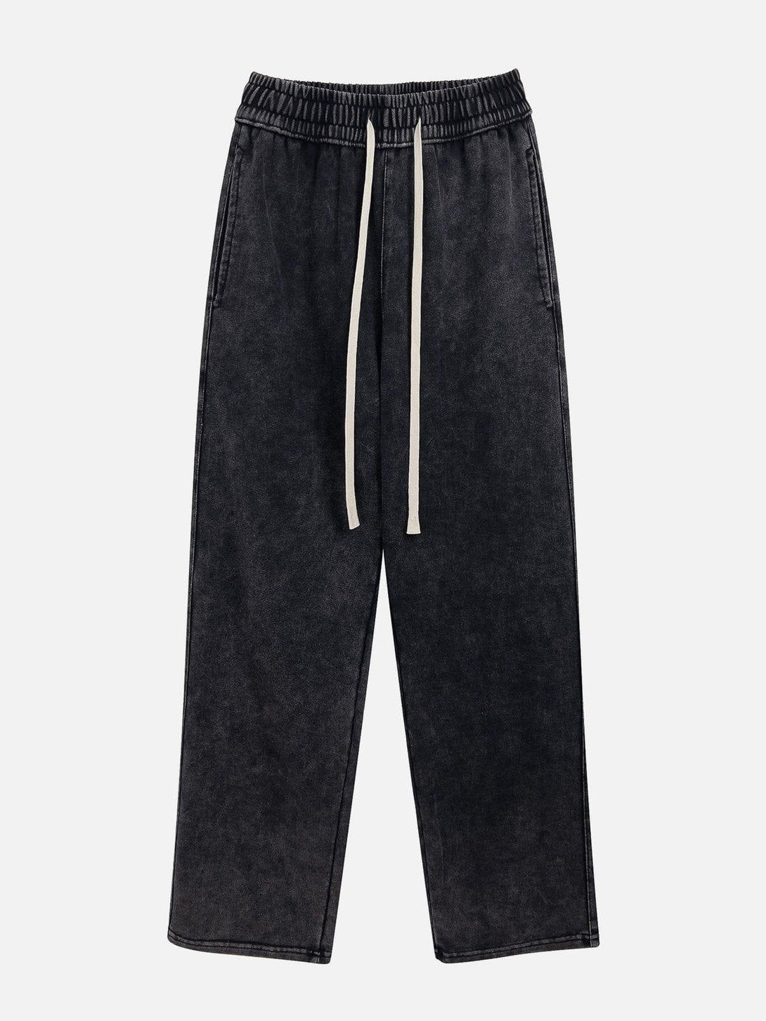 Front view of black drawstring pants by TALISHKO, offering a relaxed and casual vibe.