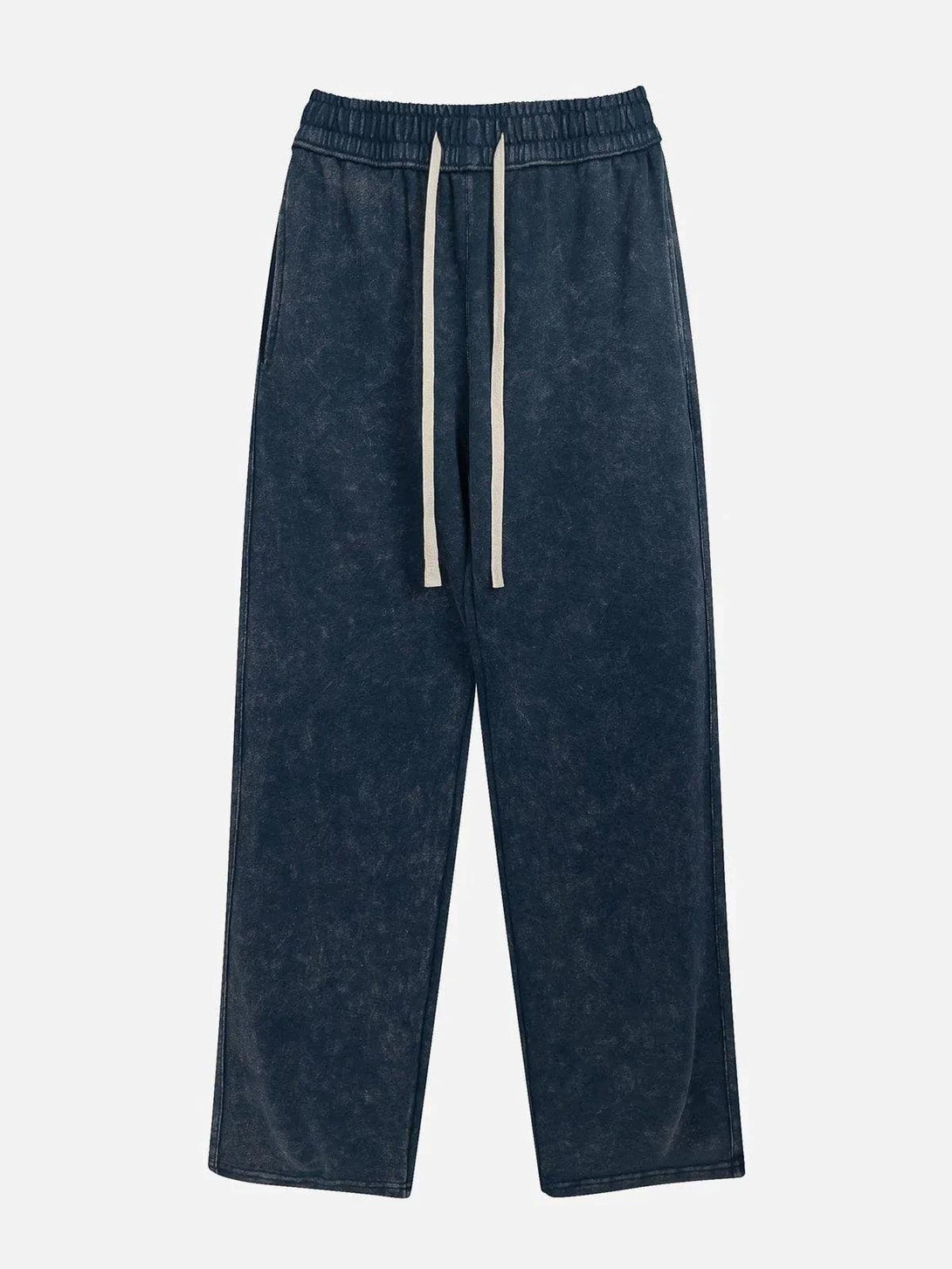 Front view of blue drawstring pants by TALISHKO, offering a relaxed and modern vibe.