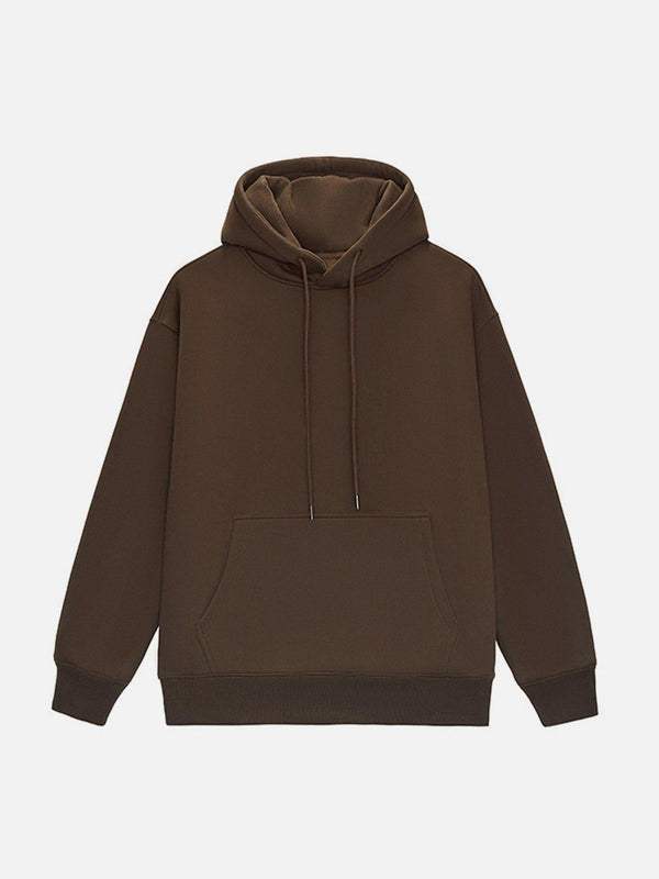 Front view of a coffee-colored drawstring hoodie by TALISHKO, ideal for casual wear.